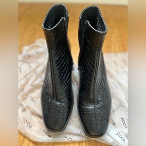 New ECCO Shaped Square 35 Mid Ankle Boots Leather Black Noir Alligator 🐊 Look 39